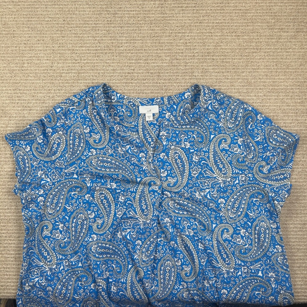 J. Jill Shift Dress Womens XL Blue Paisley Boho Mod Coastal Cotton Blend - Picture 13 of 13